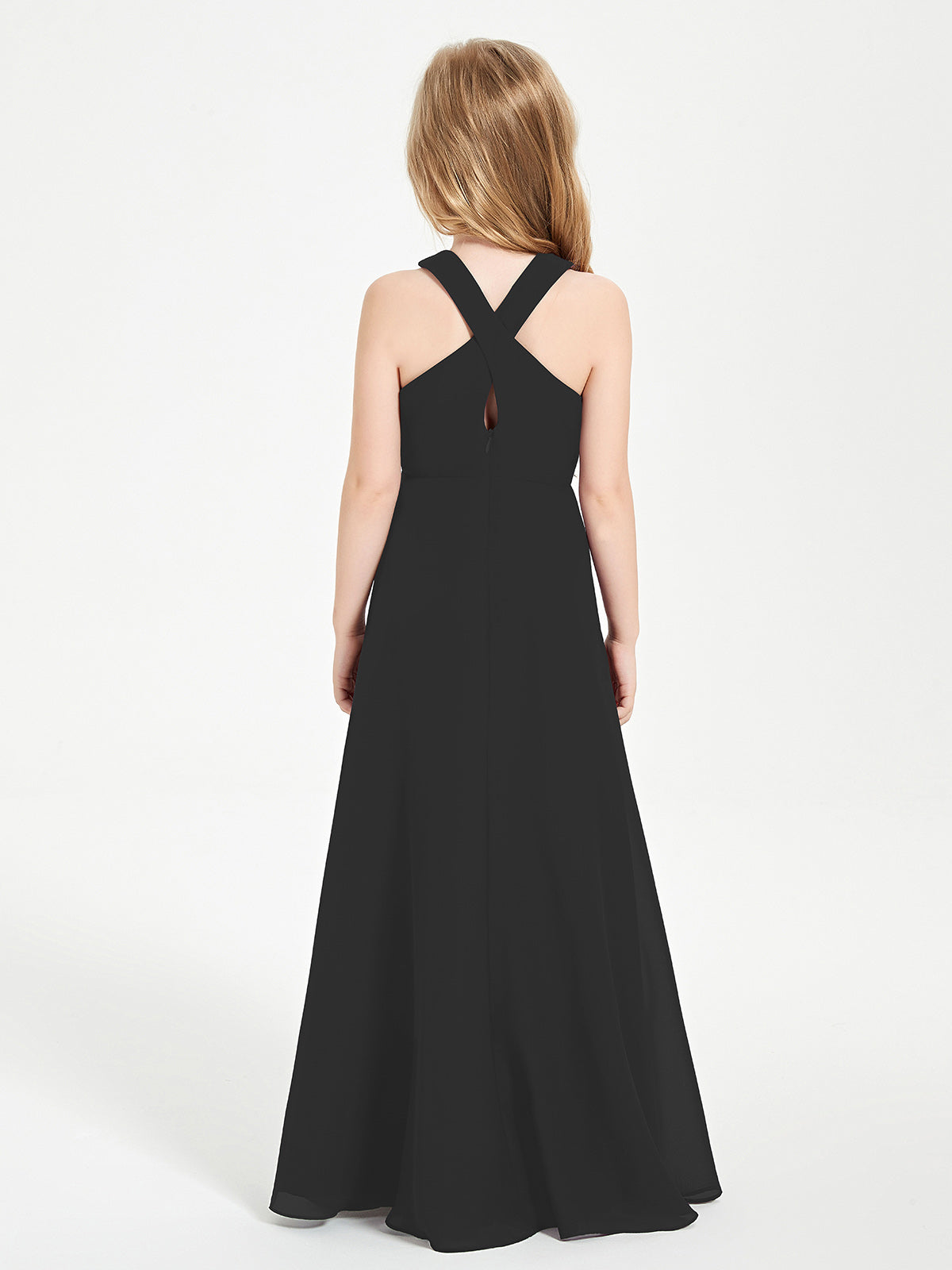 Grecian Neckline Long Dresses for Junior Bridesmaids Black